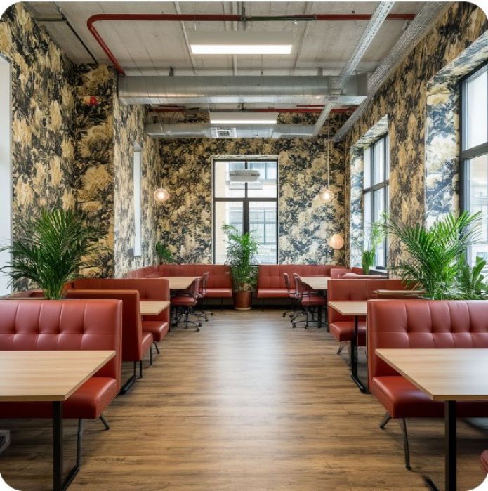 Интерьер кафе с обоями